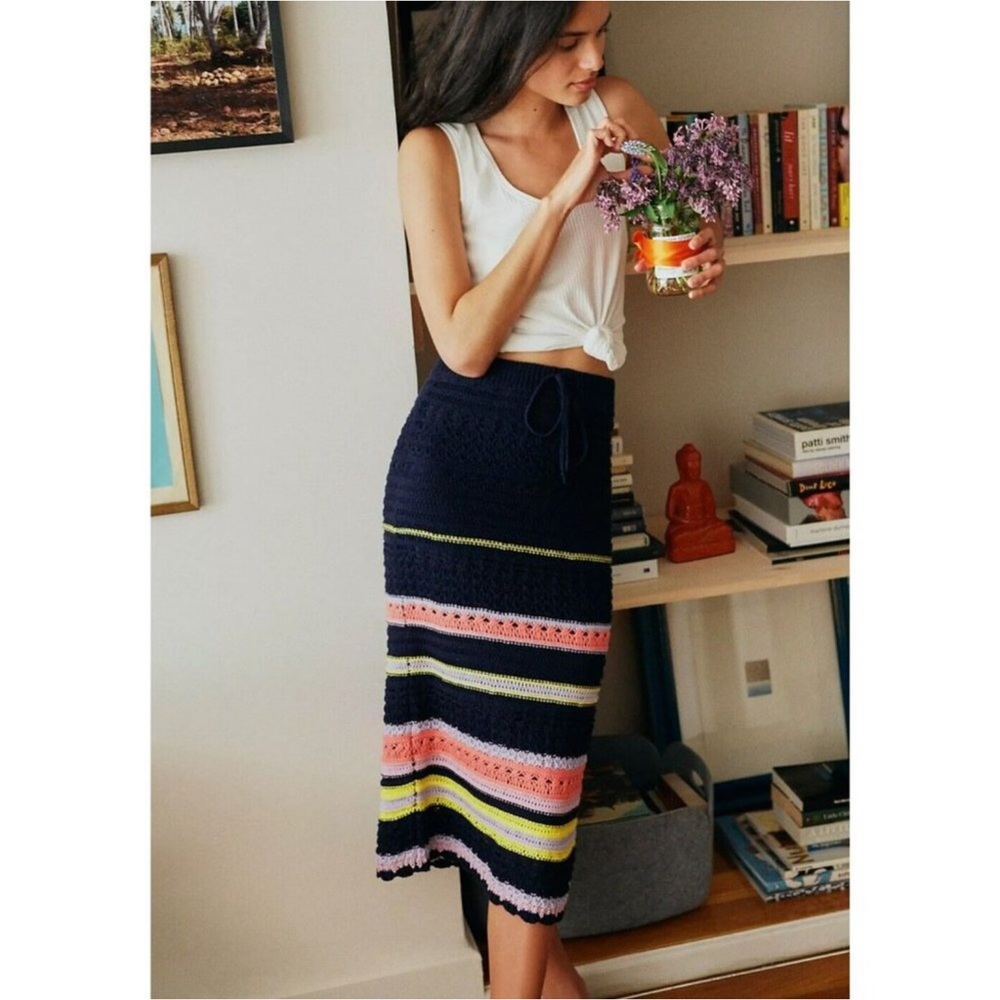 NWT Anthropologie - Maeve Antonella Striped Crochet Knit Midi Skirt